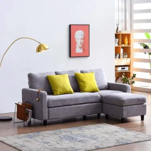 Contemporary Grey L-Shaped Sectiol Sofa with Versatile Ottoman – Modern Living