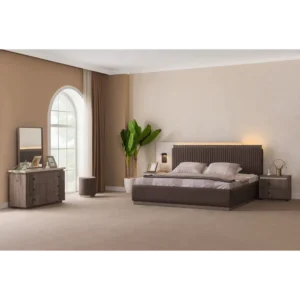 Modern Vertical Fluted Fabric Bed in Brown - Image 1
