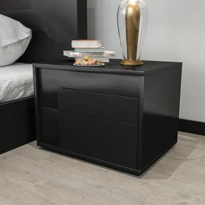 Dual Integrated Drawers Chic Matte Black Minimalist Side Table - Image 1