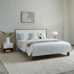 Linear Modern White & Brown Deco Platform Bed – Minimalist Design - Image 2