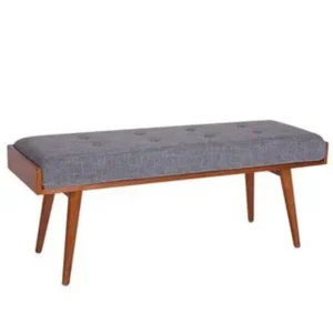 Mid-Century Modern Grey Jute Upholstered Settee with Tapered Solid Wood Frame - Image 1
