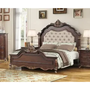 Royal Baroque Tufted Bed with Orte Hand-Carved Accents - Image 1