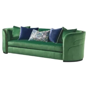 Emerald Green Curved Velvet Sofa with vy Accent Pillows - Image 1