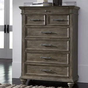 Classic Dark Brown Polish Finish 6-Drawer Tallboy Chest of Drawers