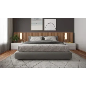 Linear Slat Modern Platform Bed with Floating Nightstands - Image 1