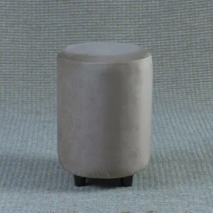 Luxury Round Velvet Pouffe with Deep Grey Upholstery & Black Feet - Image 1