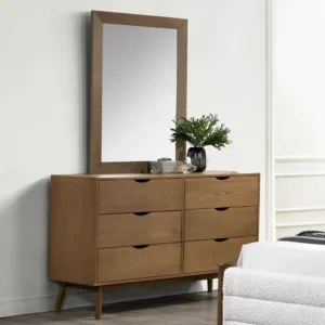 Minimalist Minimalist Brown Polish Six Drawer Dressing Table with Vertical Mirror - Image 1