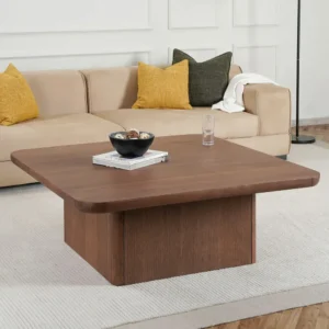 Trendy Square Brown Wood Center Table with Pedestal Base - Image 1