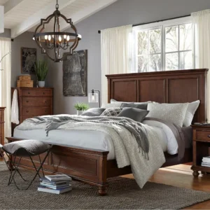 Grand Traditiol Solid Wood Bed with High Paneled Headboard in Deep Brown - Image 1