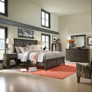Grand Traditiol Solid Wood Bed with High Paneled Headboard in Deep Brown - Image 3