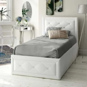 Crystal Detailing and Padded Frame Refined White Tufted Single Bed - Image 1