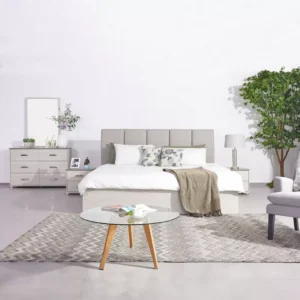 Contemporary Lamited Grey Fabric Bed with Vertical Stitching - Image 1