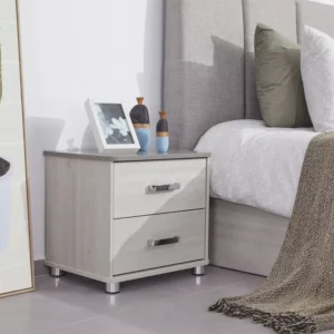 Contemporary Lamited Grey Fabric Bed with Vertical Stitching - Image 3