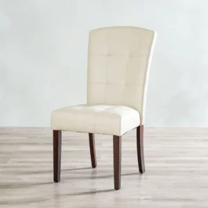 Classic White Leather-Rite Dining Chair with Dark Walnut Legs - Image 1