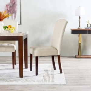 Classic White Leather-Rite Dining Chair with Dark Walnut Legs - Image 3