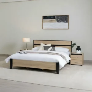 Classic Two-Tone Light Brown & Black Lamited Bed Frame with Matching Nightstand - Image 1