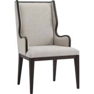 Elegant Classic Wingback Dining Chair in Grey Jute with Dark Brown Polish - Image 1