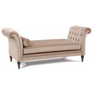 Classic Tufted Velvet Chaise Lounge Settee with Dark Brown Turned Legs - Image 1