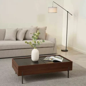 Mid-Century Modern Coffee Table with Dark Brown Wood & Black Top – Sleek Design - Image 1