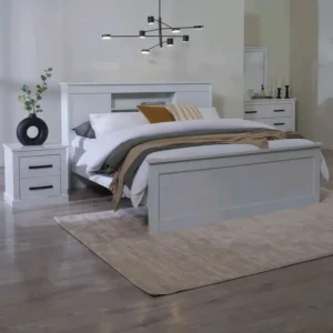 Nordic Simple White Deco Bed with Built-in Bookshelf – Minimalist Functiol Design - Image 1