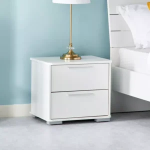 Minimalist White Modern Deco Bed with 6-Drawer Dresser – Clean & Airy Aesthetic - Image 2