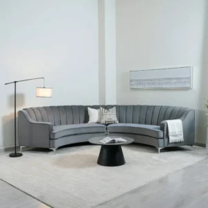 Modern Silver Grey Velvet Curved C-Shaped Sectiol Sofa – Boutique Hotel Style - Image 1