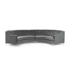Modern Silver Grey Velvet Curved C-Shaped Sectiol Sofa – Boutique Hotel Style - Image 2