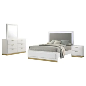 Luxury White Deco Bed with LED Backlit Headboard & Gold Trim - Image 2