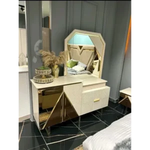 Luxury Turkish Style Fabric Bed with Deco Accents – Grey & White - Image 2