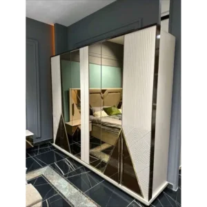 Luxury Turkish Style Fabric Bed with Deco Accents – Grey & White - Image 3