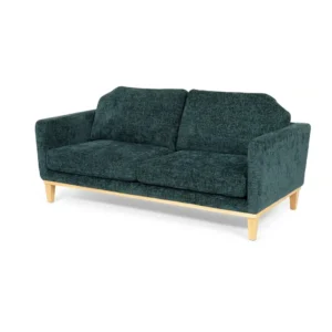 Elegant Deep Teal Textured Fabric Sofa with tural Light Brown Wooden Legs - Image 1