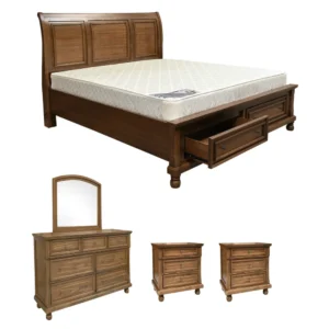 Classic Solid Wood Polish Bed with Integrated Storage Drawers - Image 2