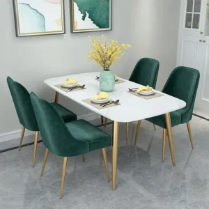 Emerald Green Velvet Modern Dining Set with White Marble Table