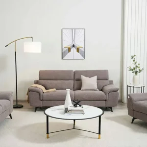 Contemporary Plush Grey Fabric Sofa with Adjustable Headrests & Slim Metal Legs - Image 1