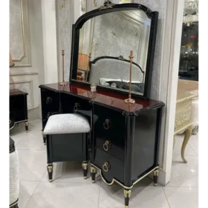 Grand Luxury Baroque Black & Gold Carved Bedroom Set with Silver Upholstery - Image 3