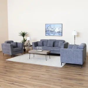 Contemporary Slate Blue Fabric Sofa Set with Black Hairpin Legs – 3-Piece Set - Image 1
