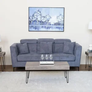 Contemporary Slate Blue Fabric Sofa Set with Black Hairpin Legs – 3-Piece Set - Image 2