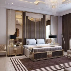 Grand Turkish Style Wall Bed with Full-Height Fabric Paneling & Deco Trim - Image 1