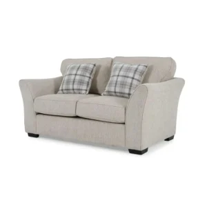 Classic Three-Seater Jute Fabric Sofa with Plaid Accent Pillows – Traditiol Design - Image 2