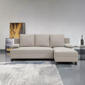 Modern L-Shaped Grey Fabric Sectiol Sofa with Adjustable Backrest - Image 1