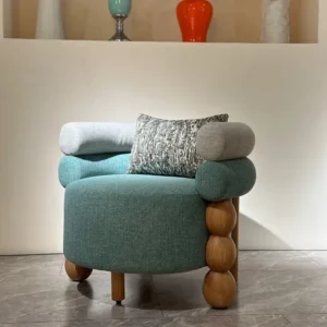 Geometric Sphere-Leg Green Fabric Chair - Image 1