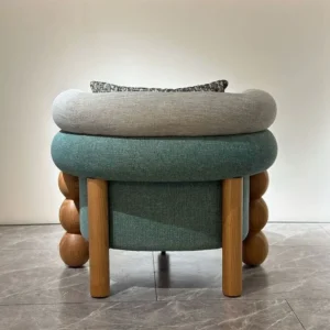 Geometric Sphere-Leg Green Fabric Chair - Image 2
