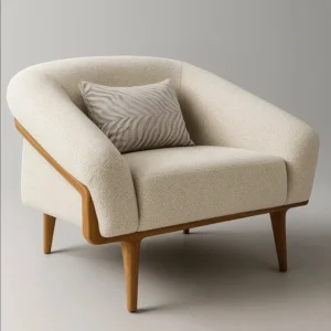 Nordic Minimalist White Fabric Armchair - Image 1